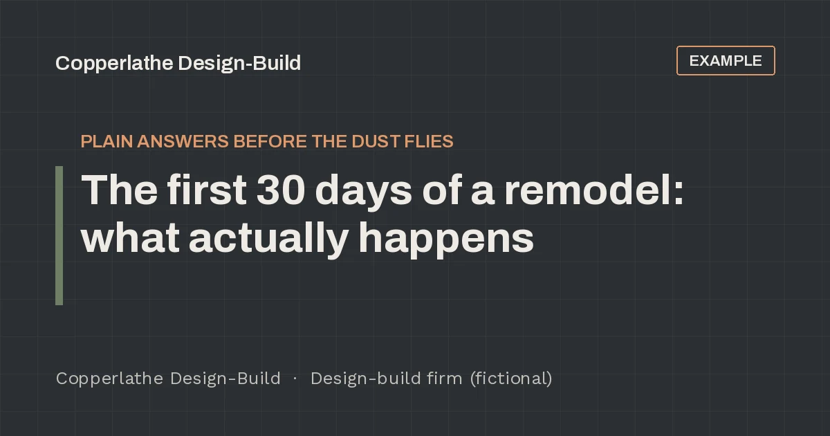 Example blog header: The first 30 days of a remodel: what actually happens
