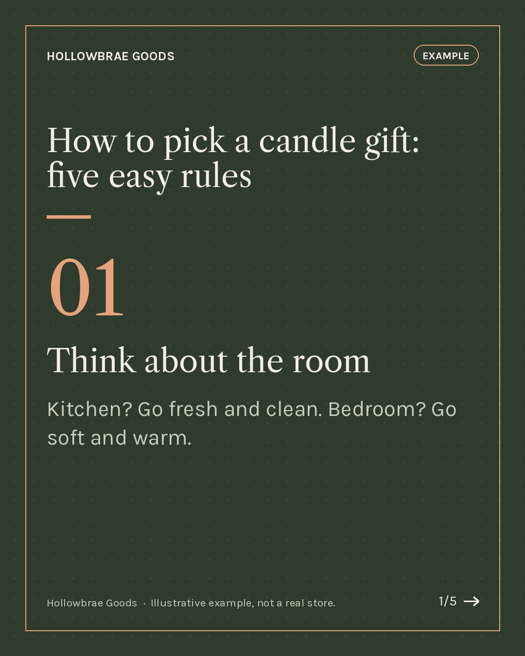 Carousel slide 1 of 5: How to pick a candle gift, five easy rules. Think about the room.