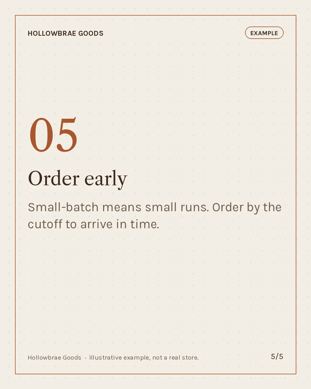 Carousel slide 5 of 5: Order early
