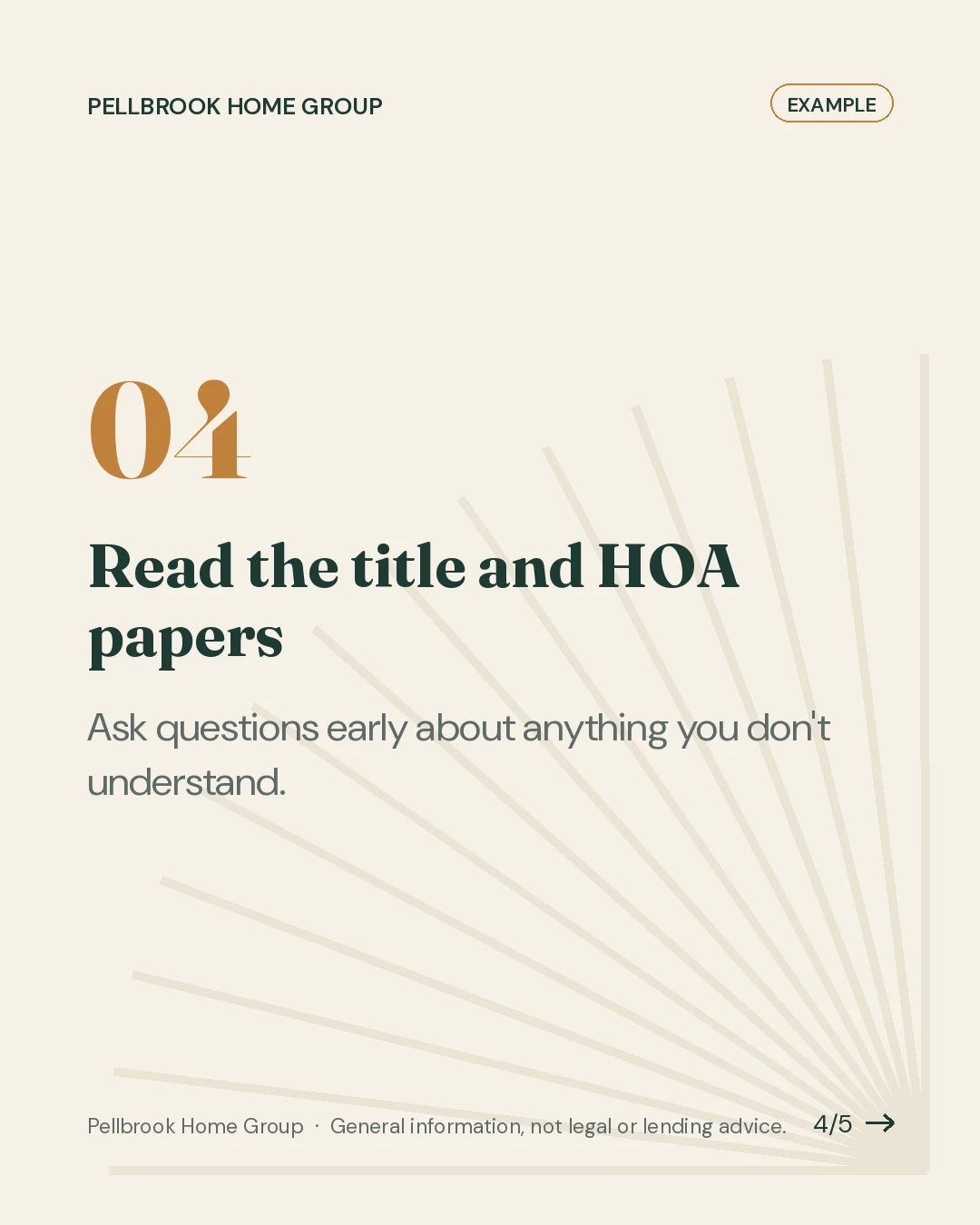 Carousel slide 4 of 5: Read the title and HOA papers