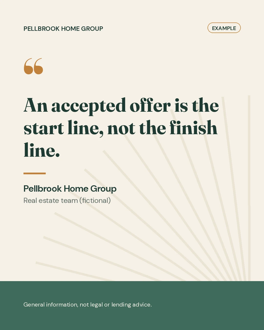 Example quote card for fictional business Pellbrook Home Group: An accepted offer is the start line, not the finish line.